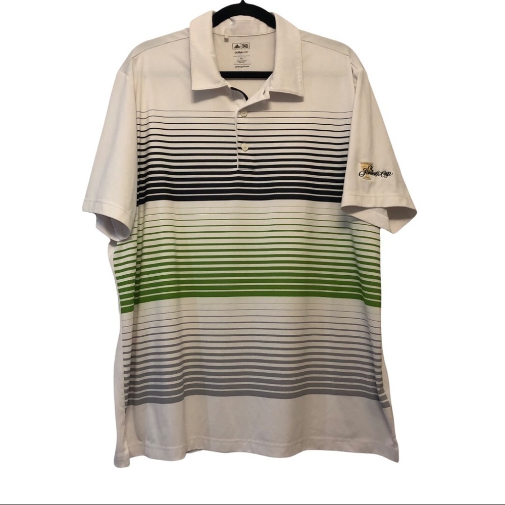 Adidas Climalite Golf The President's Cup White Black & Green Striped Polo Shirt